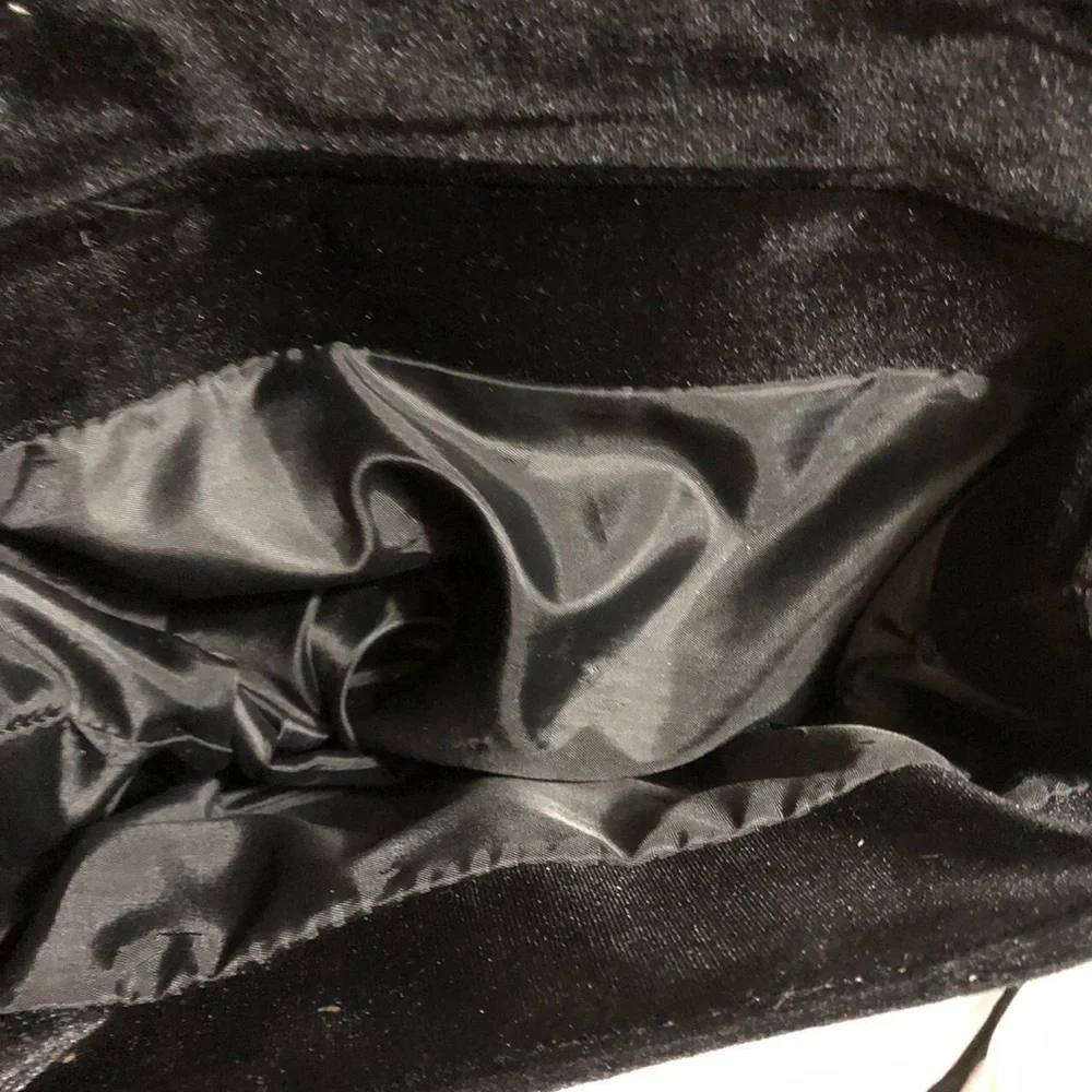 90s Vintage Goth Black Faux Suede Velvet Envelope Flap Briefcase Hand Bag Purse